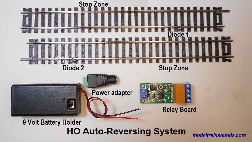 Auto-Reversing system for HO scale Point to Point Layout with 9″ end stop tracks