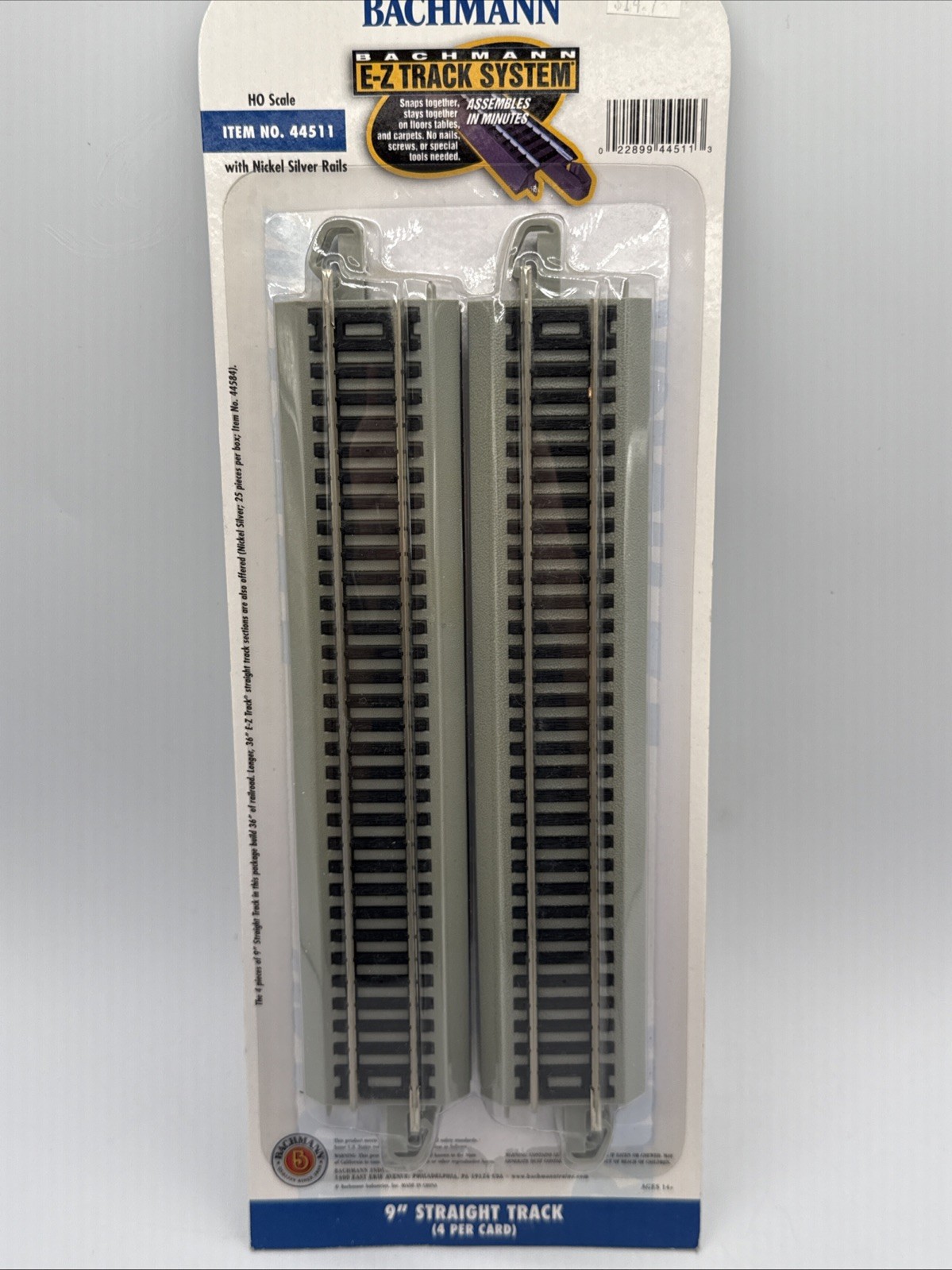 New Bachmann HO scale No. 44511 ~ 9″ straight track ( 4 pieces) New in Sealed