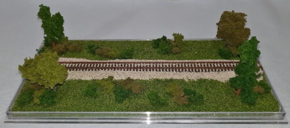 Z SCALE – SINGLE TRACK 8″ – DISPLAY CASE – “SUMMER SCENE” FOR ANY Z TRAIN