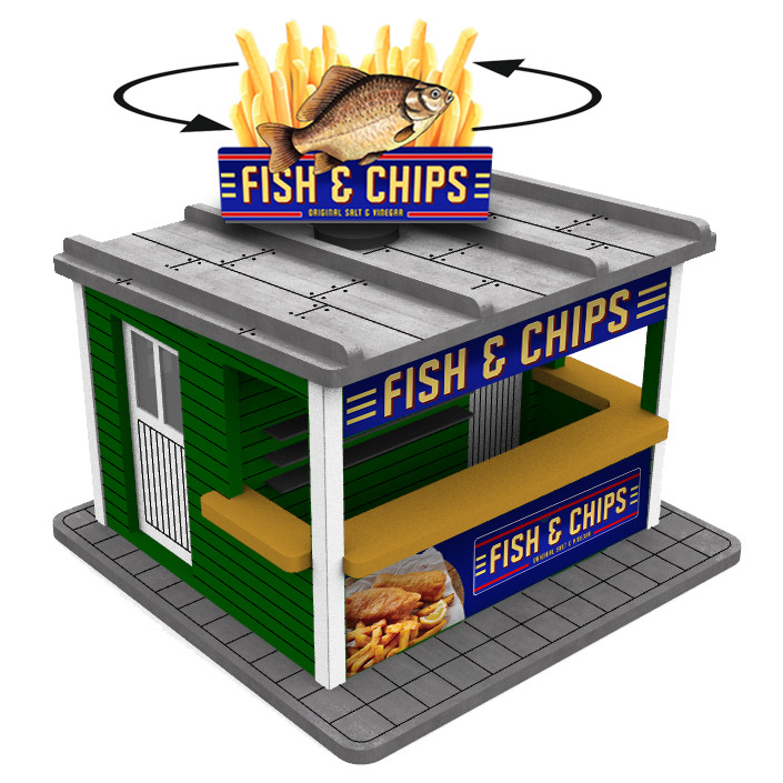 4 X Fast Food Stands w/Rotating Banners O Scale 1:45 (Save $31) for Model Train