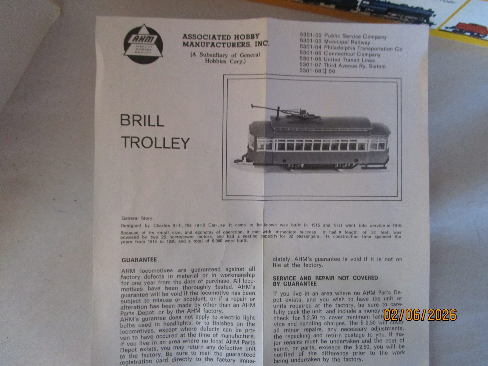 AHM, HO, 16951 PTC Power & Dummy Trolley’s, OB.