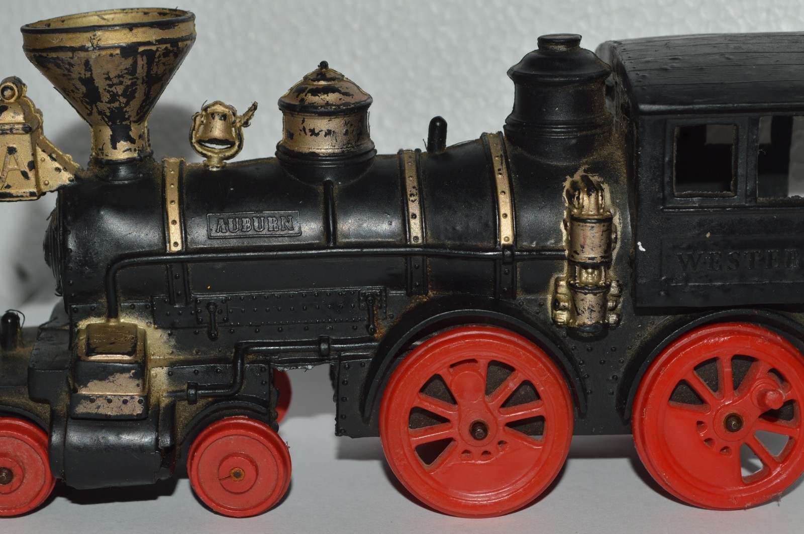AUBURN Steam Locomotive Rubber Black Gold Red Wheels USA Made 7 Inch 1930’s