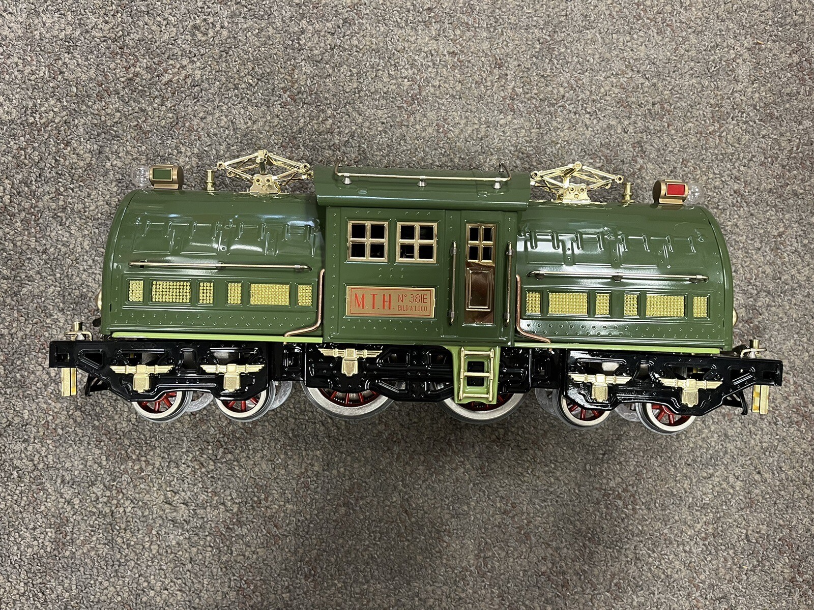+ MTH Standard Tinplate Two Tone Green 381E Locomotive Traditional 10-1077-0 *ST