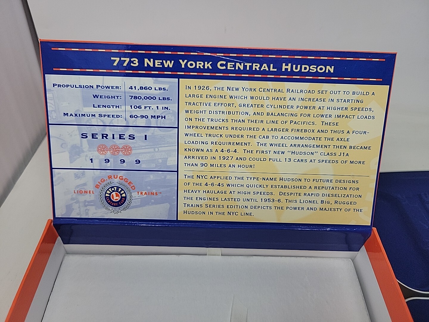 TT 1/120 LIONEL BIG RUGGED CENTURY CLUB 773 NYC HUDSON STEAM – DISPLAY NIB