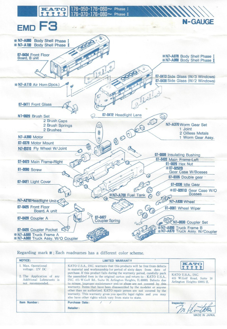 N KATO 176-051 EMD F3A ATSF Diesel Loco (Tested) w/knuckle couplers #1
