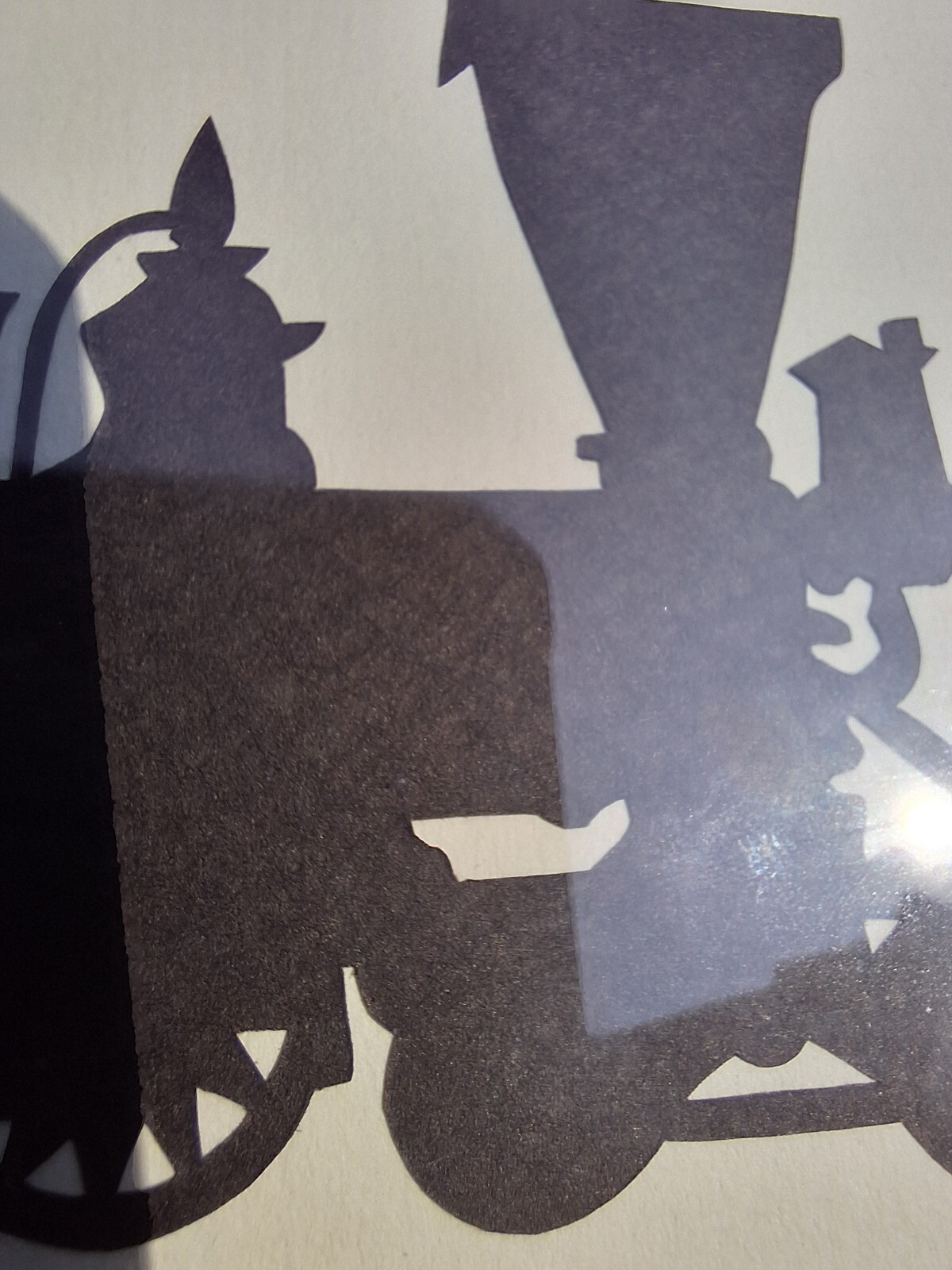 Signed 5 x 7 Vintage Cut Paper Silhouette Railroad Locomotive Train Steam Engine