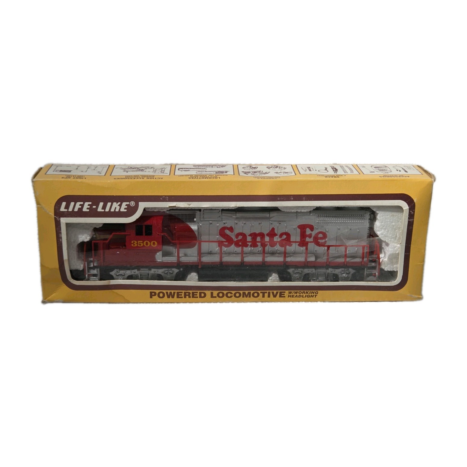 HO Life-Like Lighted Santa Fe #3500 Diesel Locomotive—Box Knc Cplrs A187