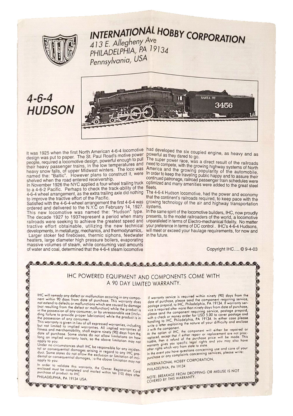 IHC Premier 23016 HO Scale 4-6-4 Hudson Frisco #1060 New