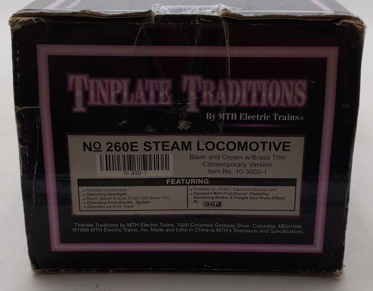 MTH 10-3002-1 O Gauge Tinplate 260E Steam Locomotive & Tender w/PS1 EX/Box