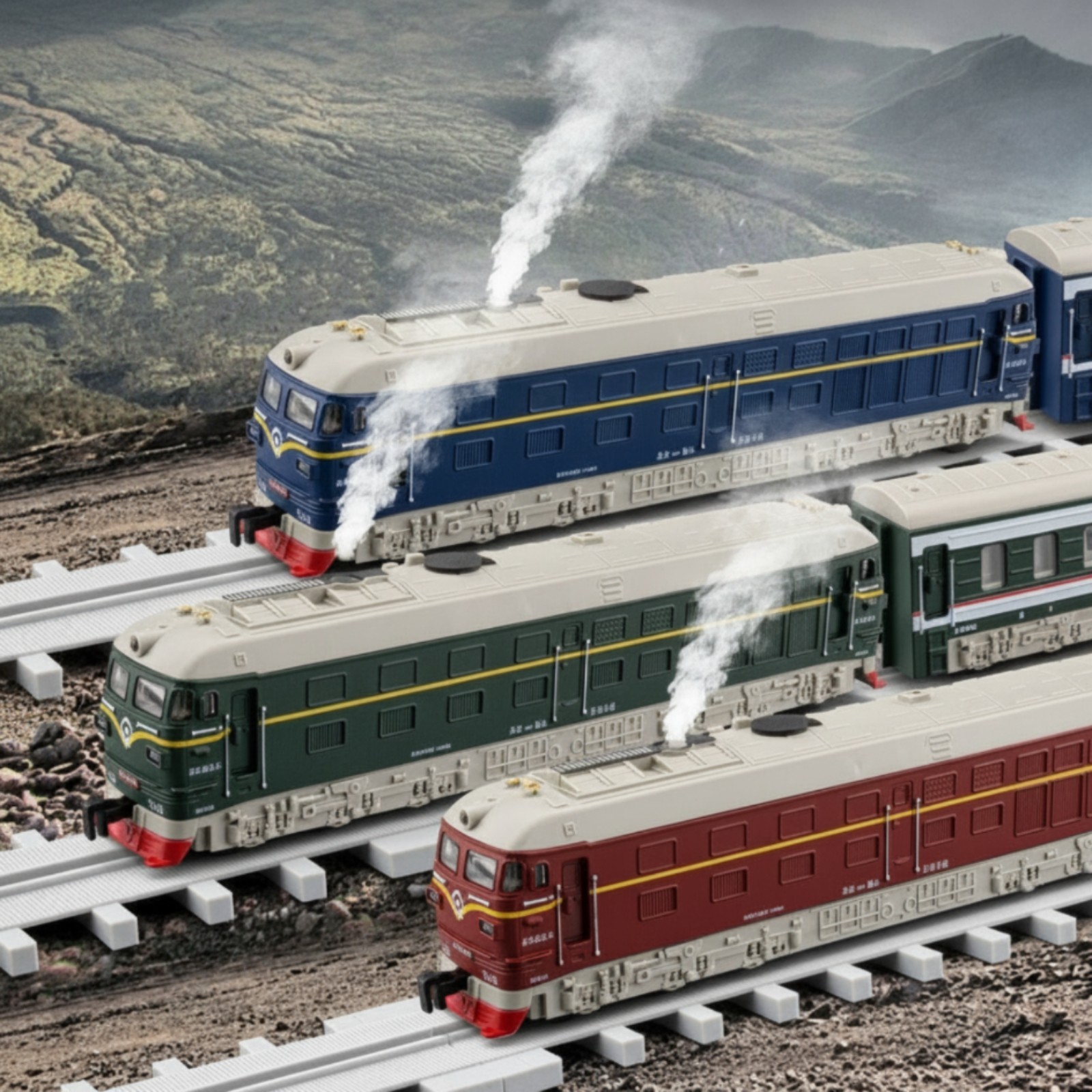 3 Pieces Alloy Train Model Working Lights Plaything Printed Side Panels