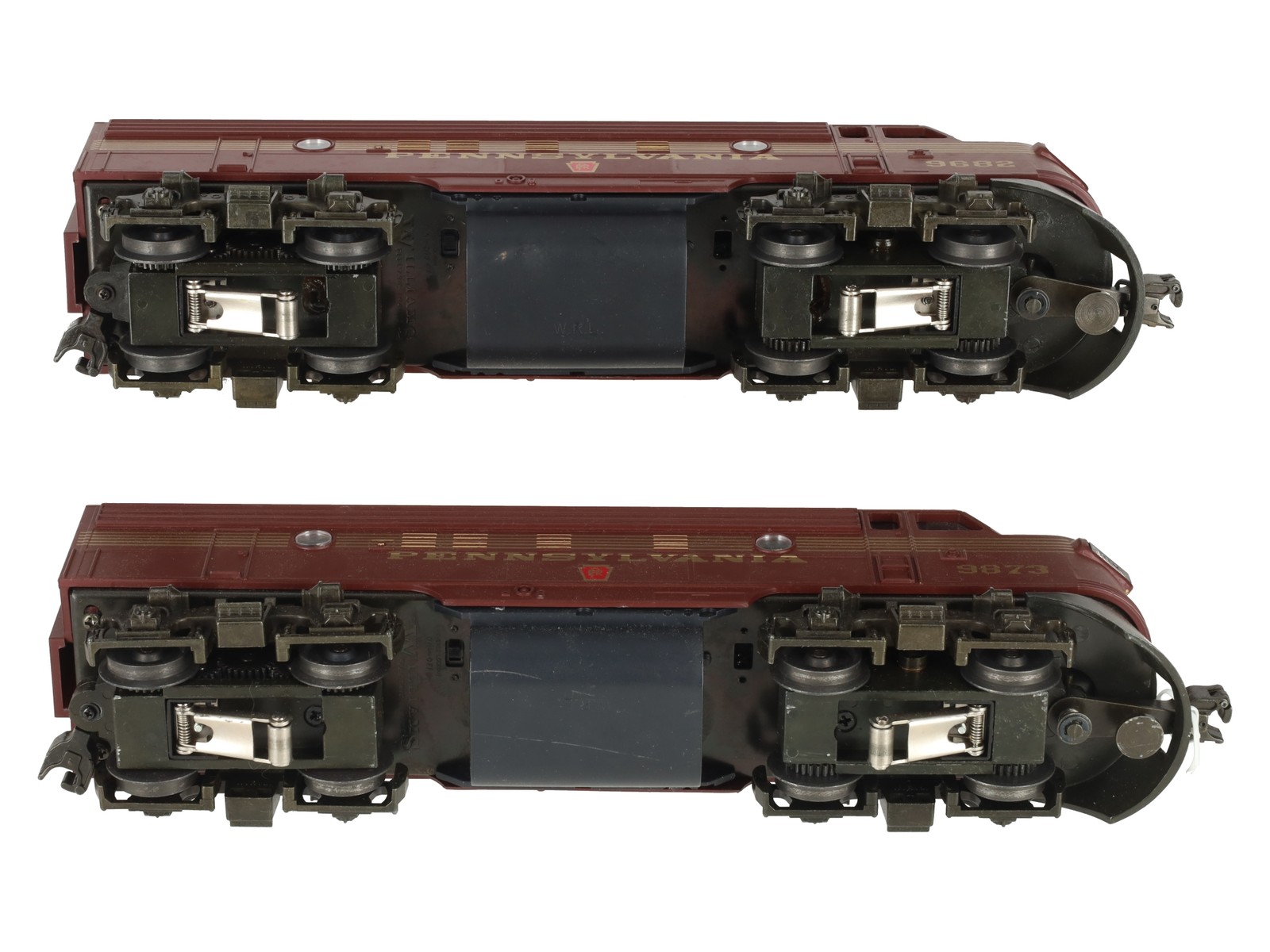 Williams 4305 O Pennsylvania F7 AA Tuscan Red Diesel Locomotives #9682/9873