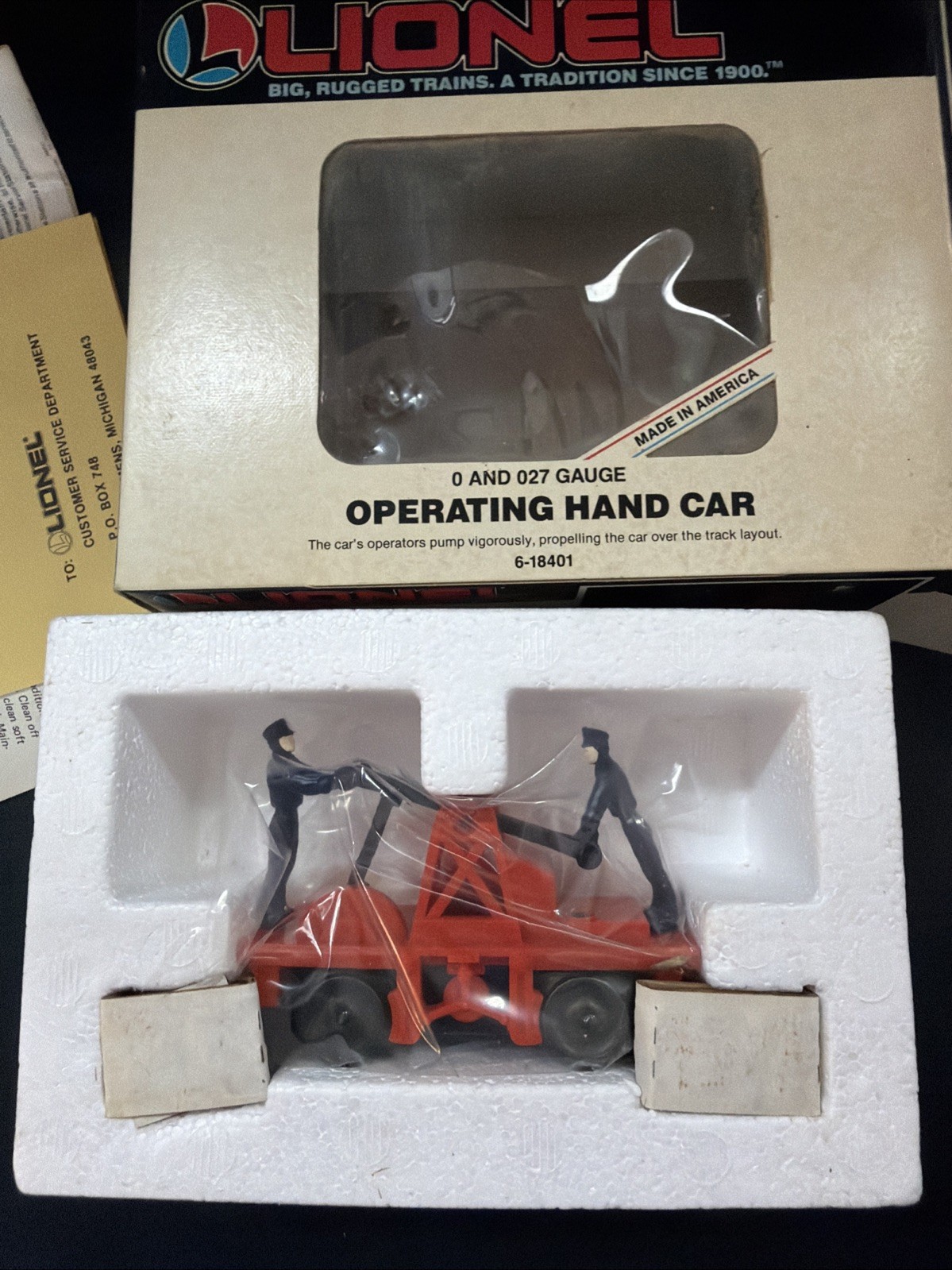 Lionel 6-18401 Railroad Workers Orange Hand Car O O-27 Gauge Train Motor NOS