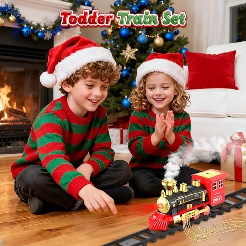 Steam Locomotive Train Toy with Smoke, Lights & Sounds for Kids 3-7 Years Old