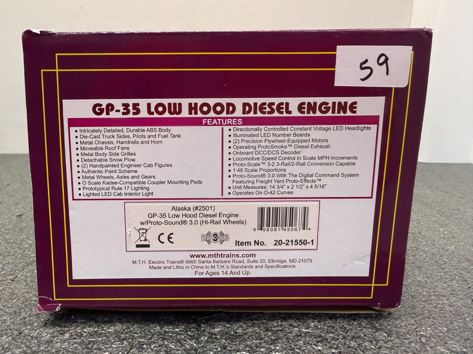 MTH O Gauge 20-21550-1 Alaska 2501 GP35 Low Hood Diesel Loco w/PS-3 & OB – EC