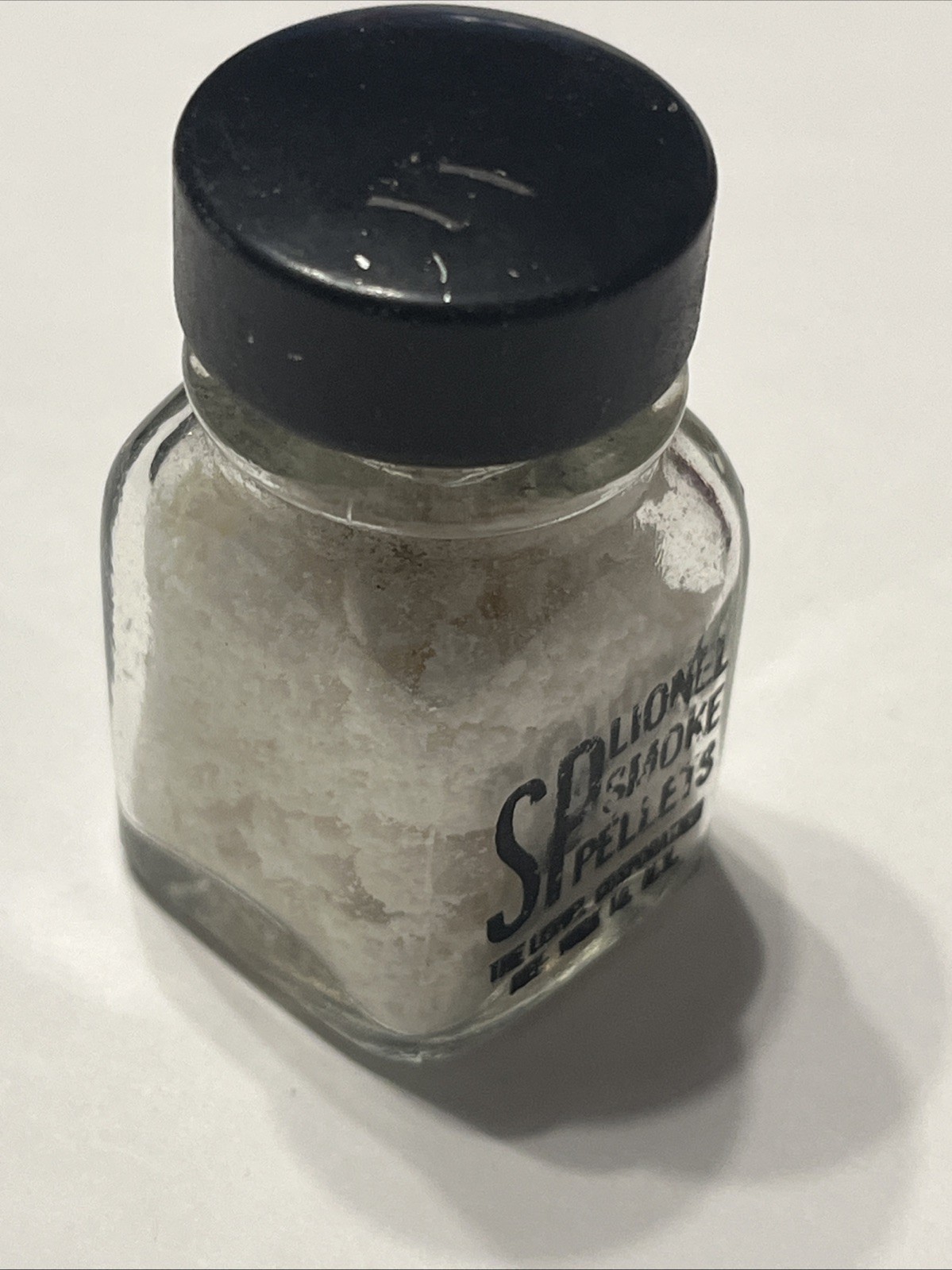 🔥 Antique Lionel SP Smoke Pellets bottle CLEAR bottle Early 1940s blkPrint