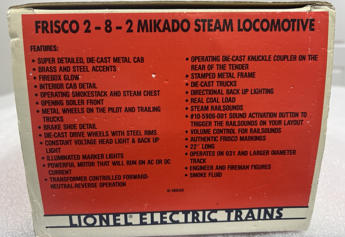 LIONEL 6-18030 Frisco 2-8-2 Mikado Steam Locomotive, NIB