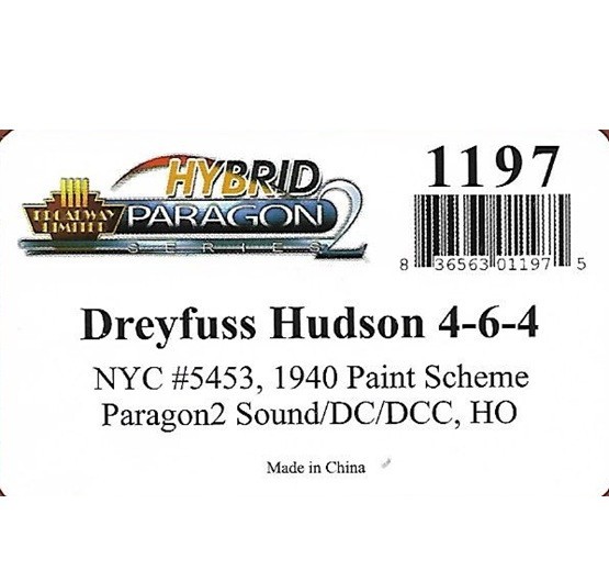 Broadway Limited 1197 Brass Hybrid NYC Dreyfuss Hudson #5453 Paragon 2 HO Scale