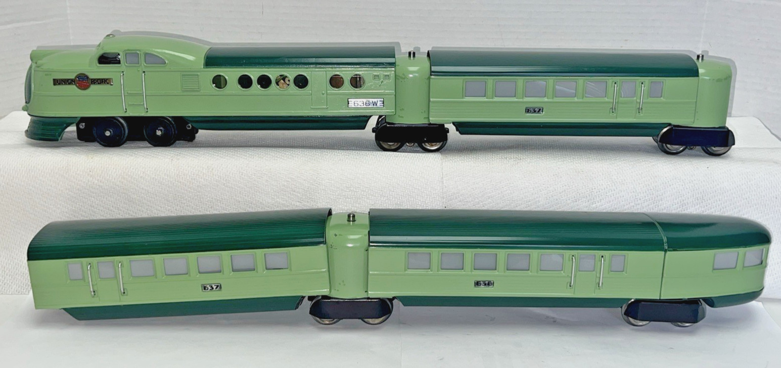 LIONEL PREWAR O-GAUGE TWO-TONE GREEN CITY OF DENVER SET 6531W W/636W/637/637/638