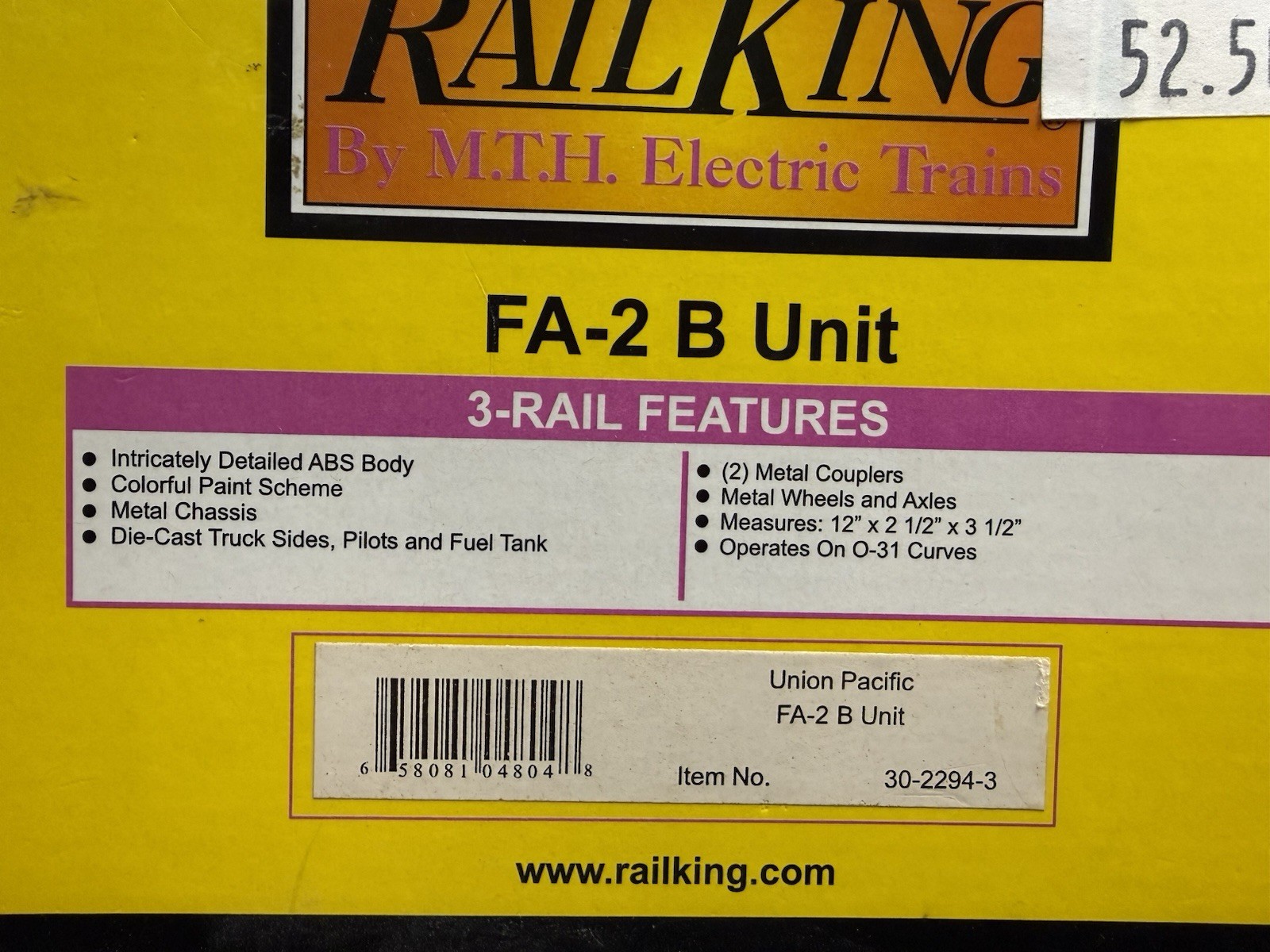 MTH RailKing Union Pacific FA-2 B Unit 1612B 30-2294-3 O Gauge LNIB FREE SHIP C2