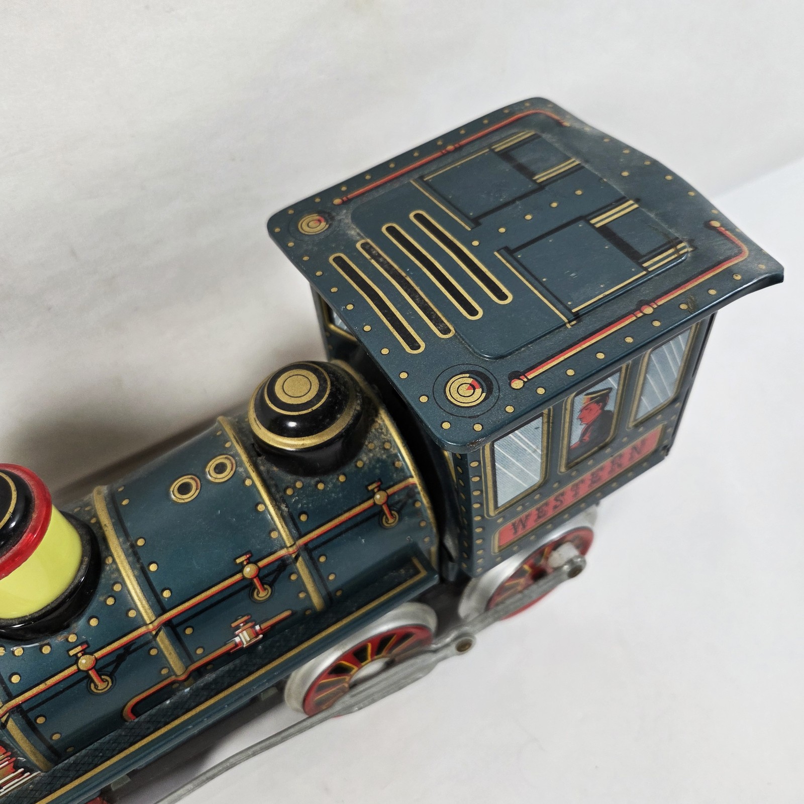 Vtg Trade Mark T.M. Western Tin Toy Battery Operated Train Locomotive Untested