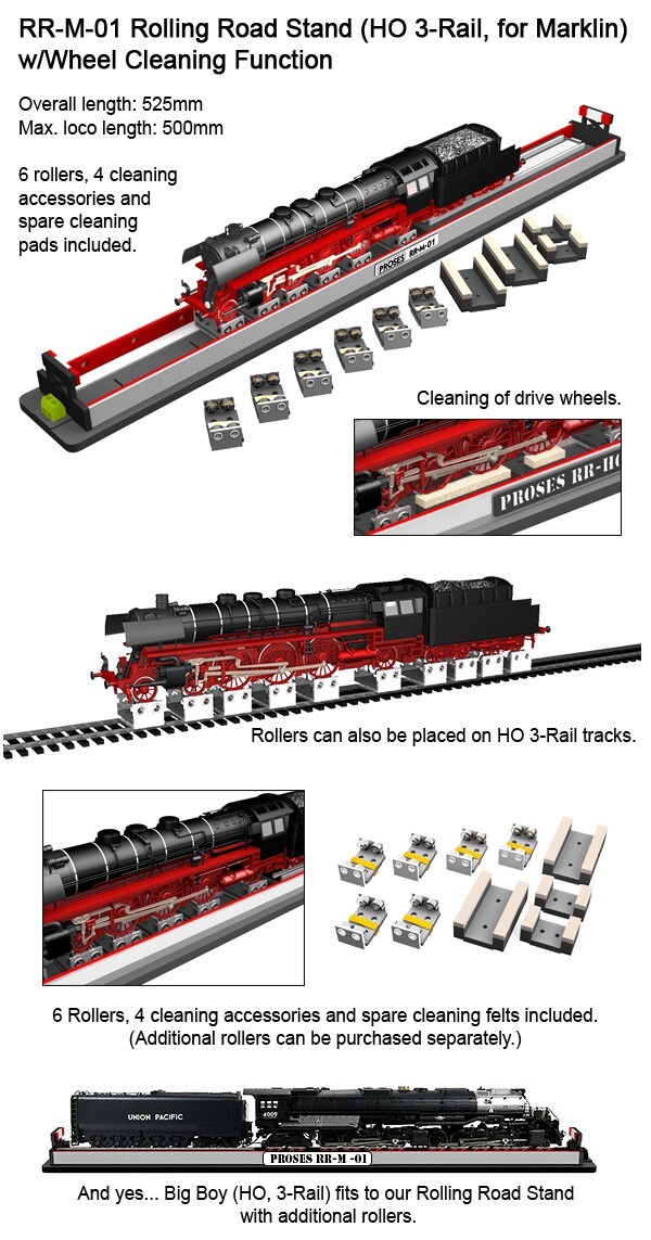 HO SCALE 3-RAIL (for MARKLIN) ROLLING ROAD W/ WHEEL CLEANING FOR MODEL TRAINS