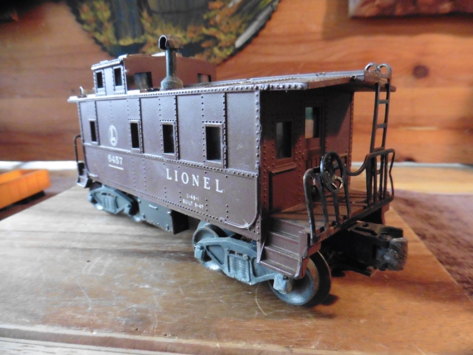 Vtg Lionel 6457 Premium Train Lighted Caboose Brown w/ Black Stack Untested