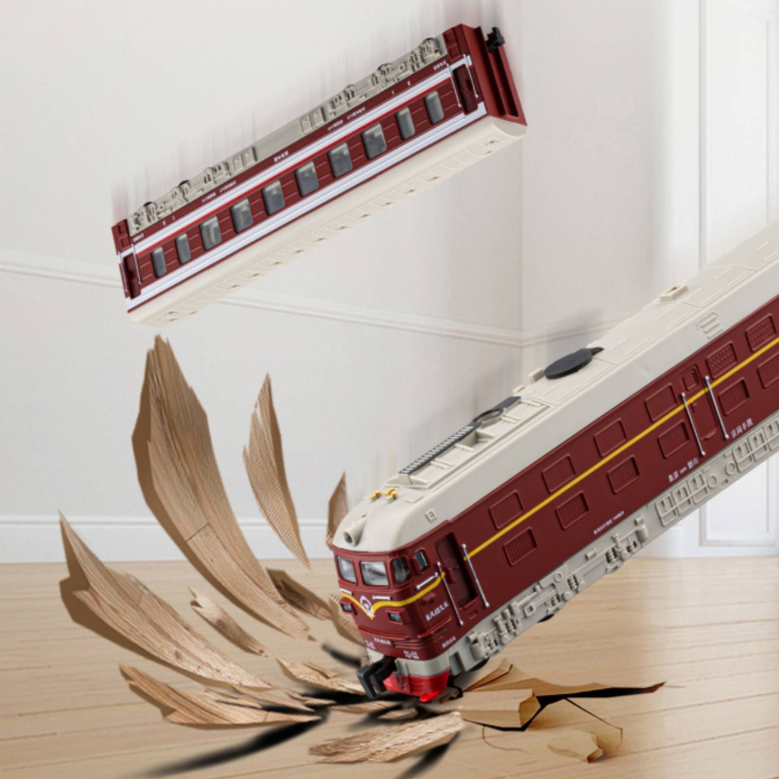3 Pieces Alloy Train Model Working Lights Plaything Printed Side Panels