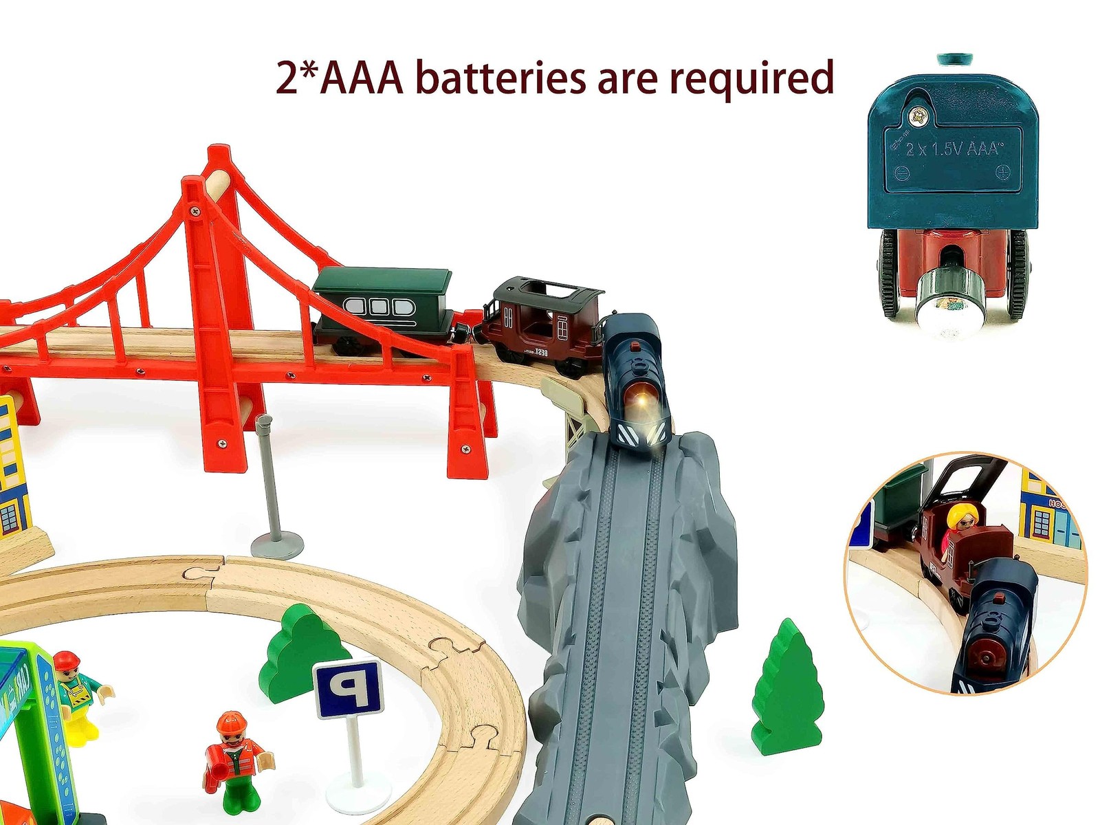 Battery Operated Train for Wooden Track, 3Pcs Motorized Small, Deep Blue