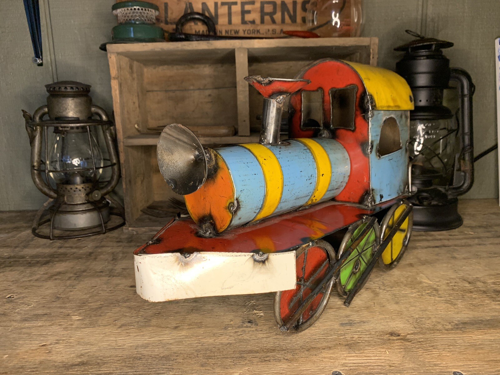 Vintage Railroad Train Art-Hand Made Engine Using Colorful Welded Steel