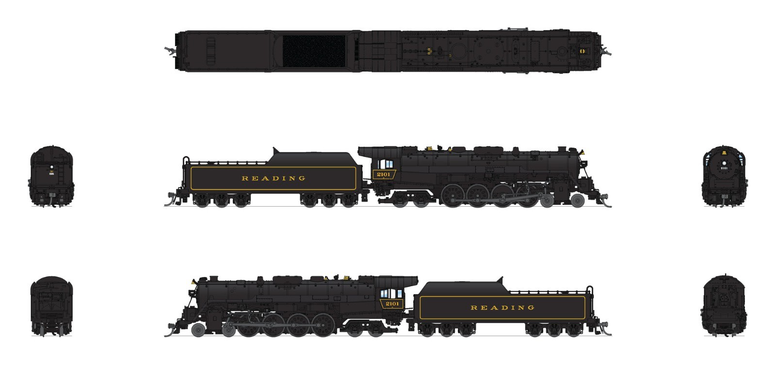 7400 Reading T1 4-8-4, In Service Version #2101, Paragon4 Sound/DC/DCC, Smoke, N