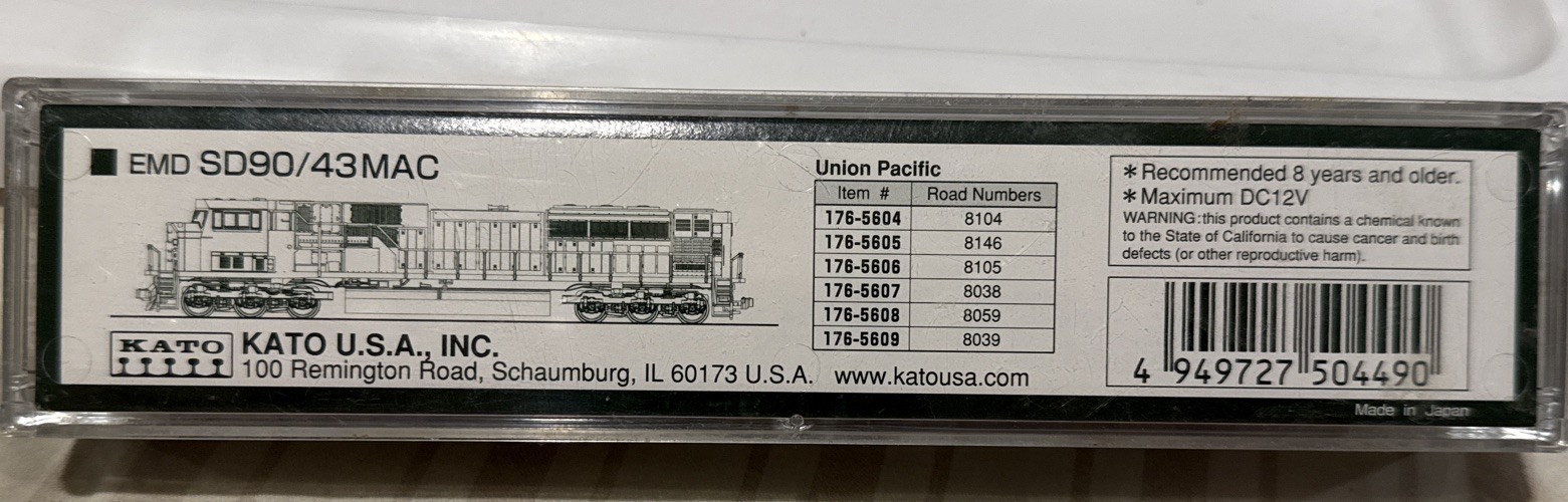 KATO N-Scale #176-5607 EMD SD90/43MAC UP #8038 Union Pacific Locomotive NEW