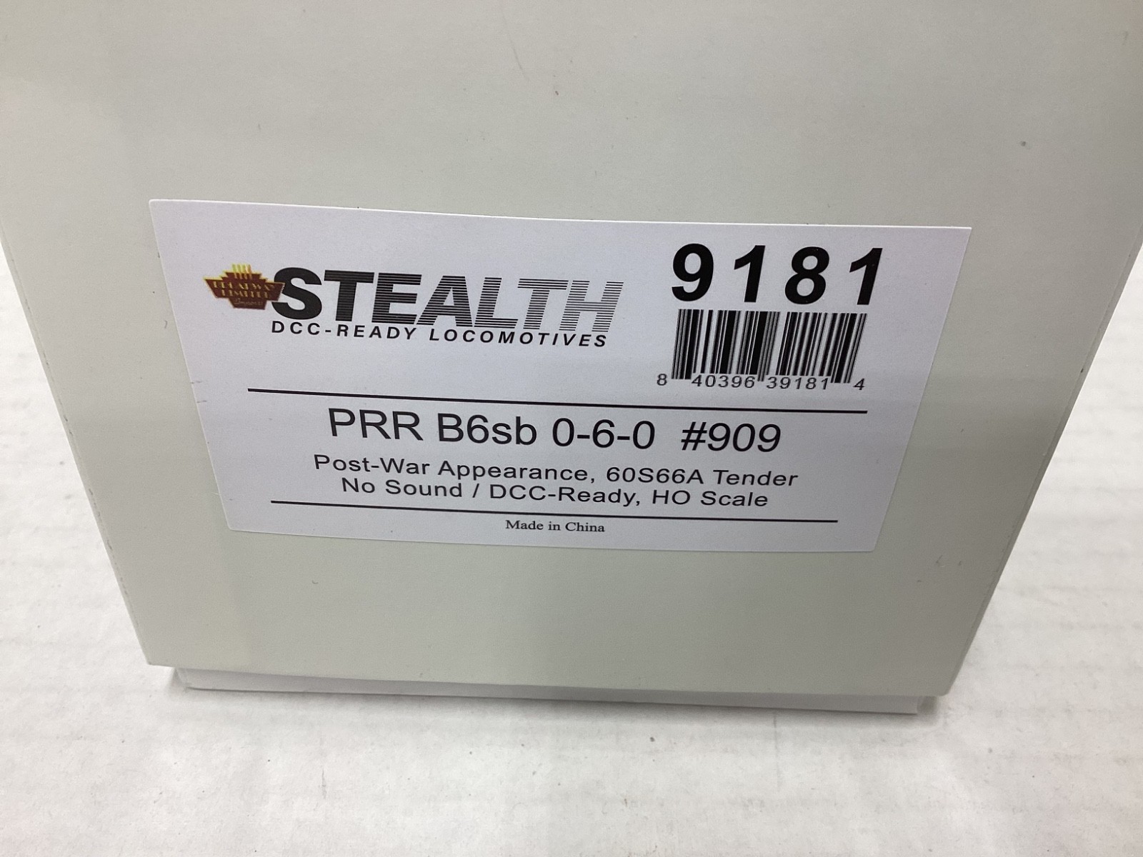 Broadway Stealth #9181 HO scale “PRR” B6sb 0-6-0 locomotive Rd. #909