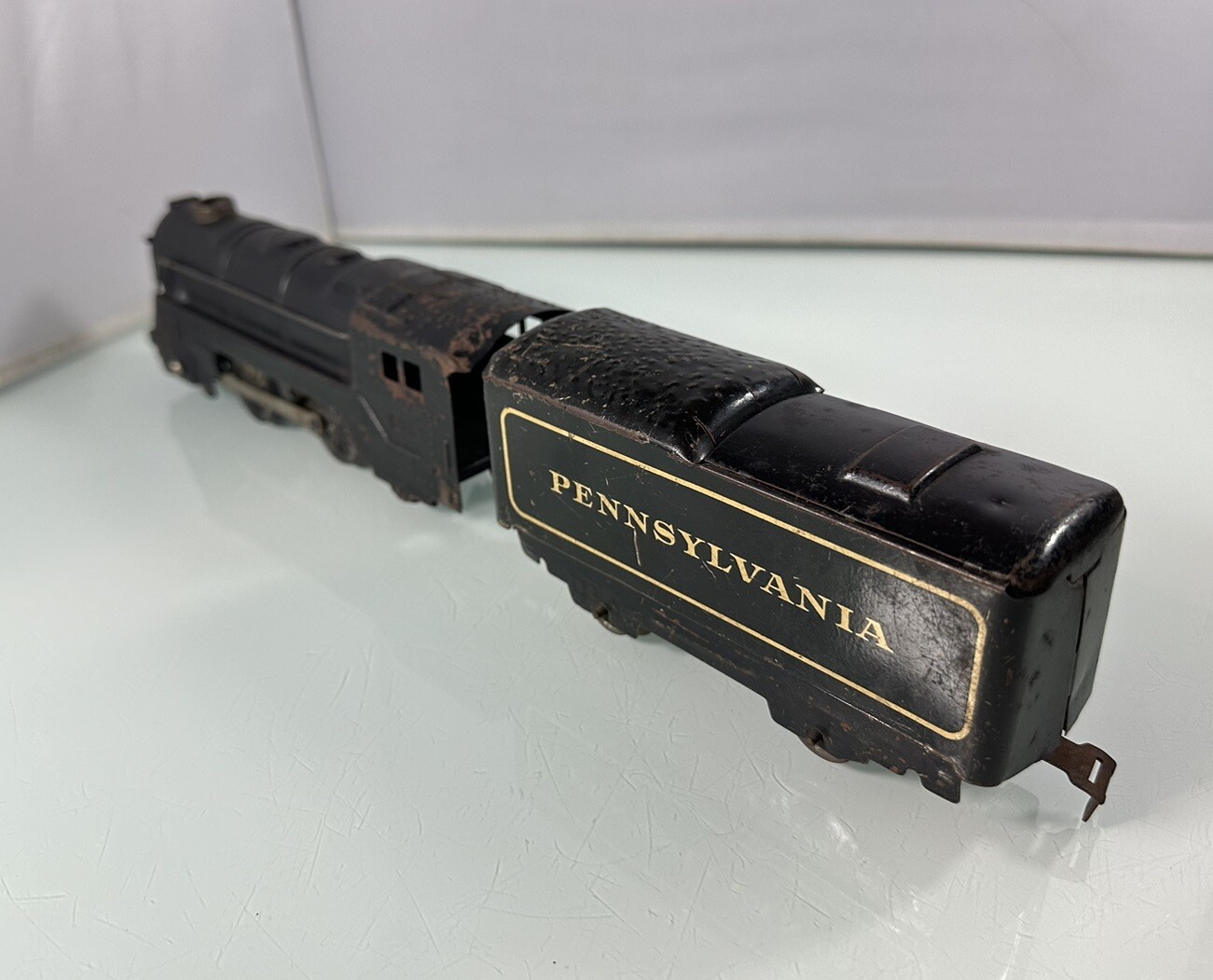 Marx Prewar Tin Train Locomotive and Pennsylvania Tender Black Pressed Metal Set
