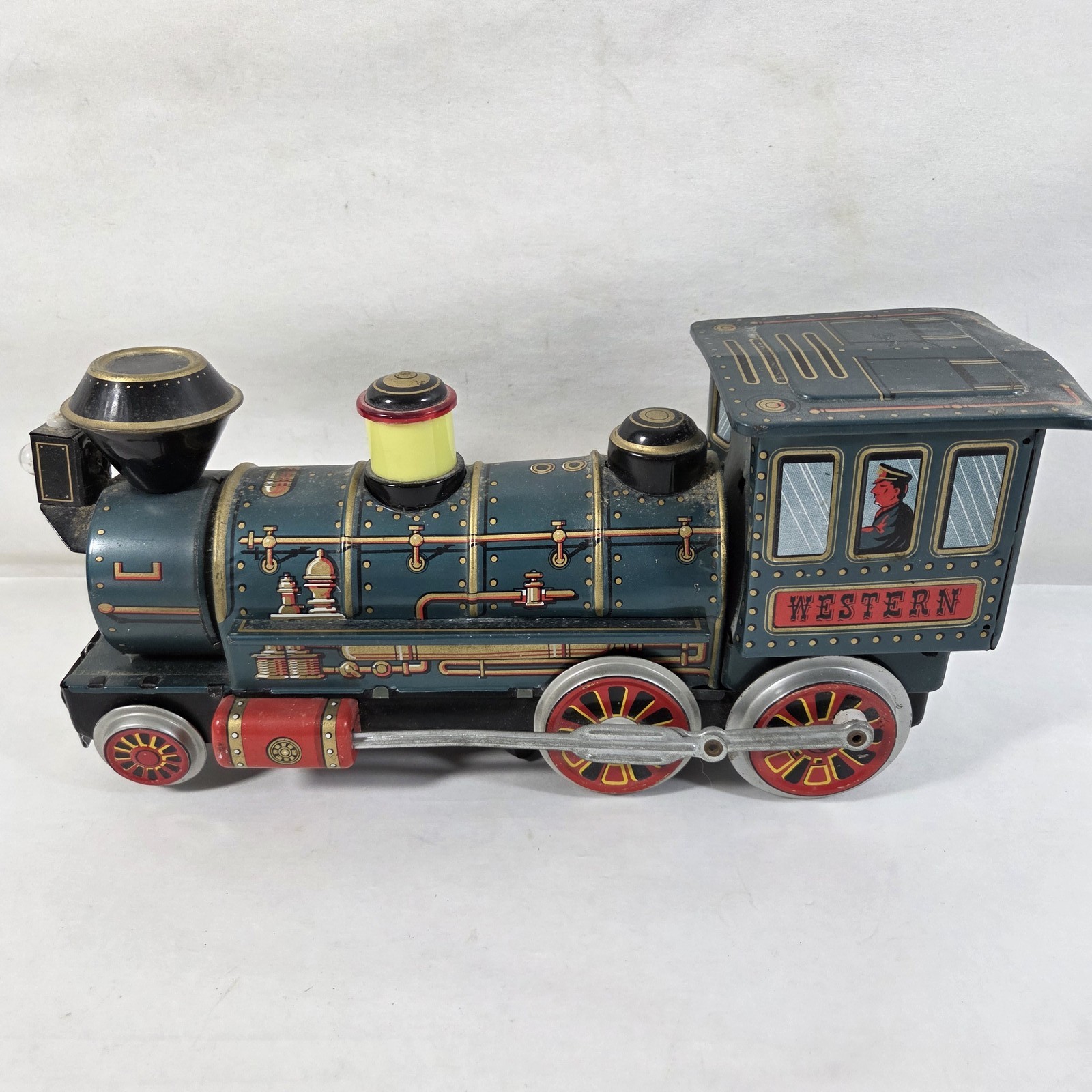 Vtg Trade Mark T.M. Western Tin Toy Battery Operated Train Locomotive Untested