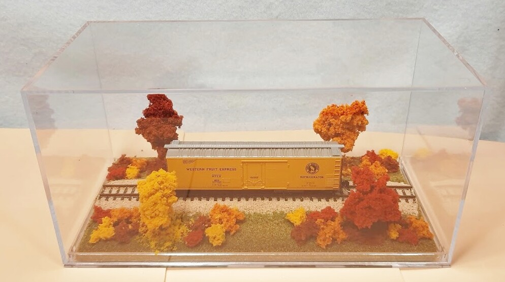 N SCALE -SINGLE TRACK 8″ -DISPLAY CASE-“FALL FOLIAGE SCENE” FOR ANY N TRAIN