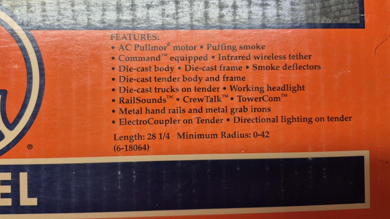 Lionel 6-18064 O Gauge New York Central L-3A Mohawk Steam Locomotive & Tender
