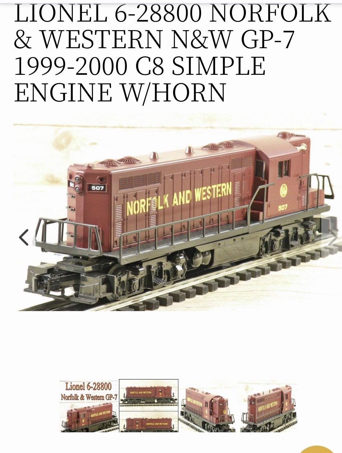 NOS Lionel Norfolk And Western N&W GP-7 Diesel Engine Locomotive 6-28800