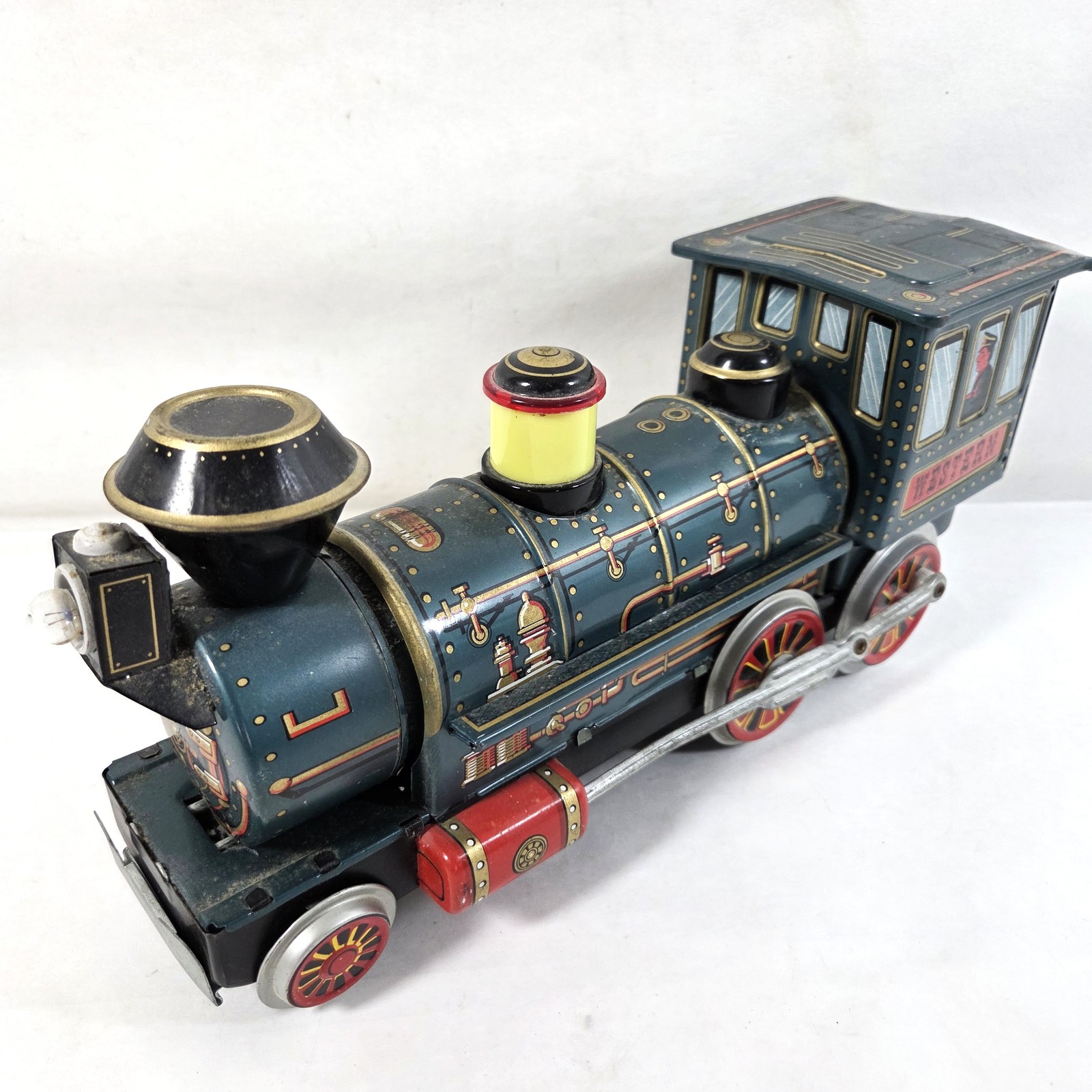 Vtg Trade Mark T.M. Western Tin Toy Battery Operated Train Locomotive Untested