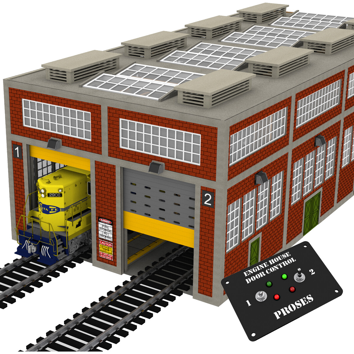 Engine House w/Motorized Doors (O Gauge) for Model Train