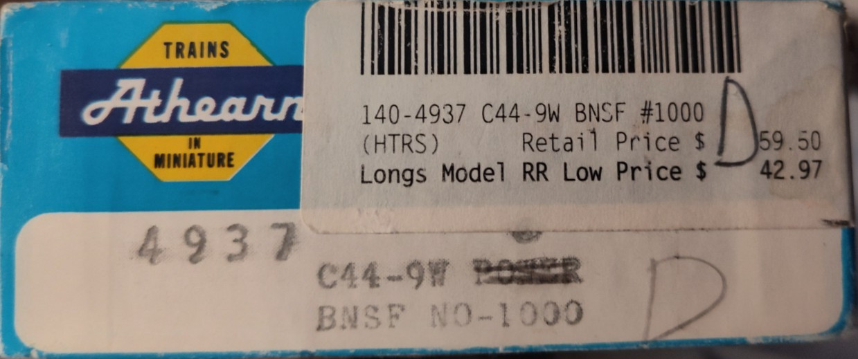 HO Scale Athearn BNSF C44-9 Diesel locomotive no 1000 Dummy