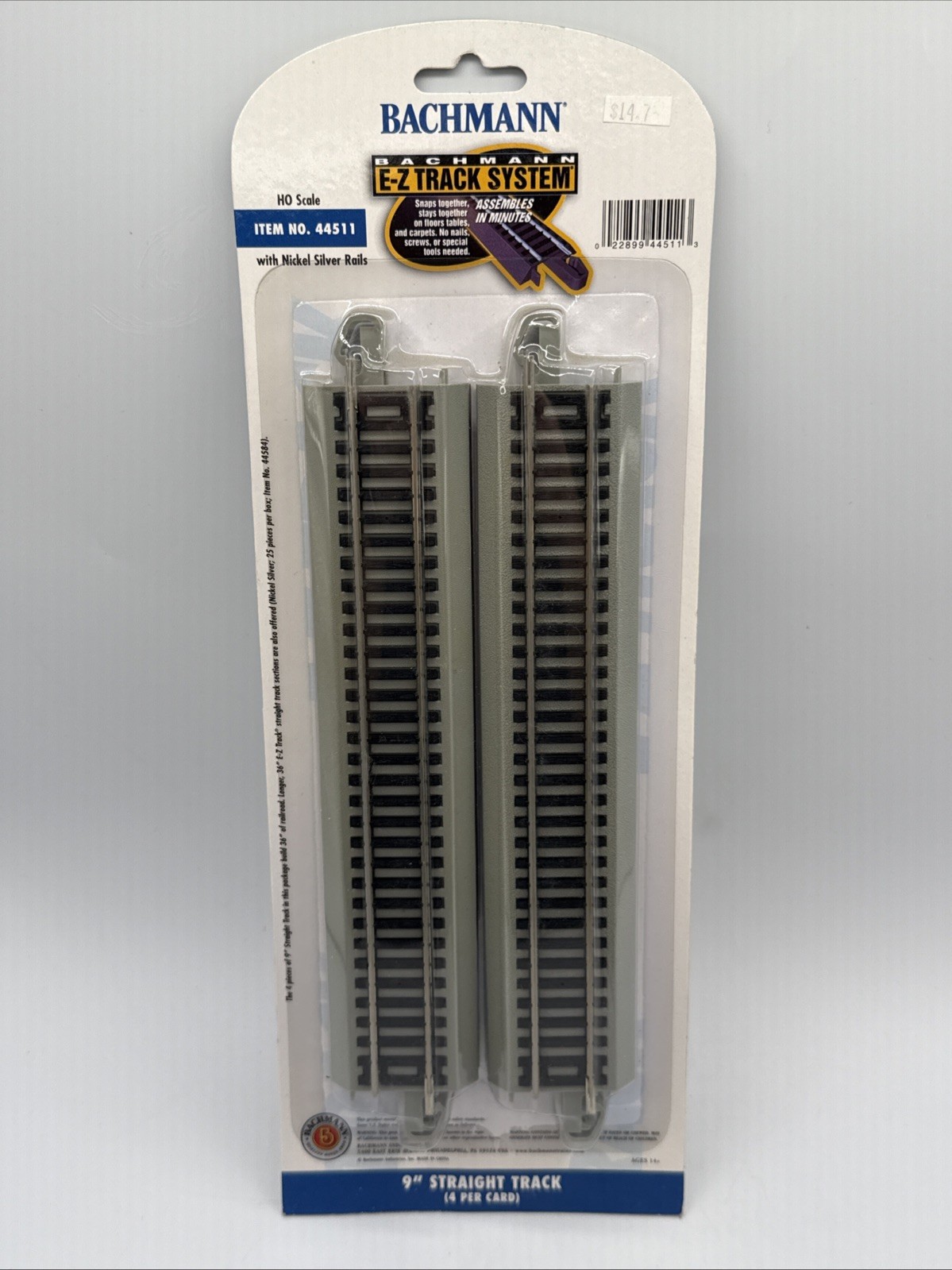 New Bachmann HO scale No. 44511 ~ 9″ straight track ( 4 pieces) New in Sealed