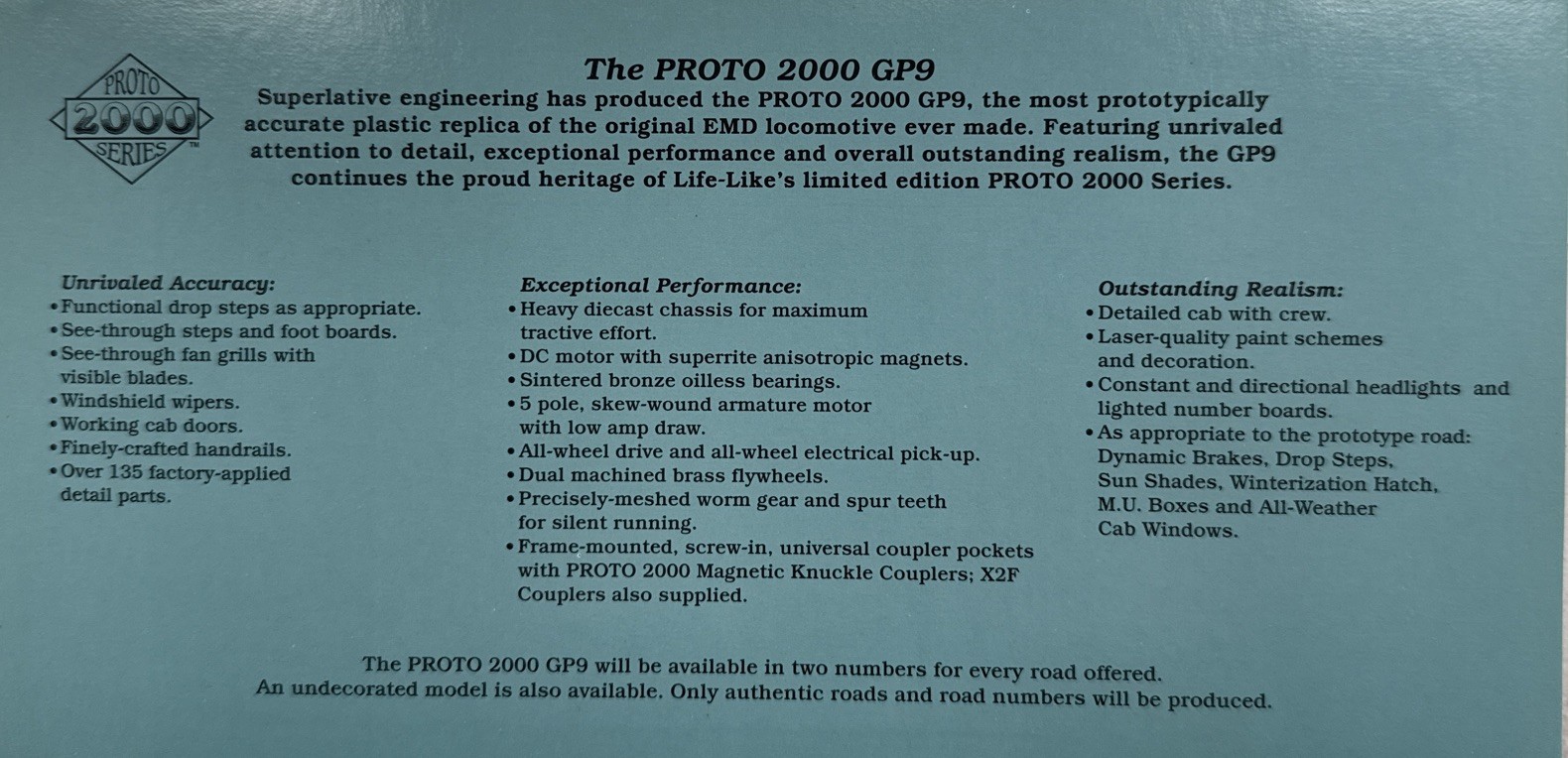 Proto 2000 Series HO Scale GP9 Phase III Item#21741 SP(SSW) #820 Loco PARTS ONLY