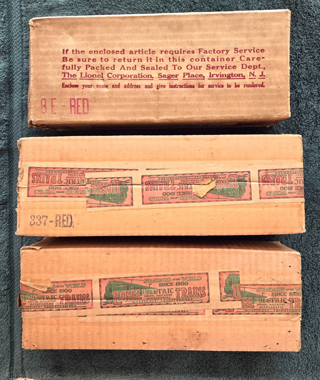 LIONEL PREWAR STANDARD GAUGE SOLID OB’S MARKED : 8E RED; 337 RED; 338 RED*