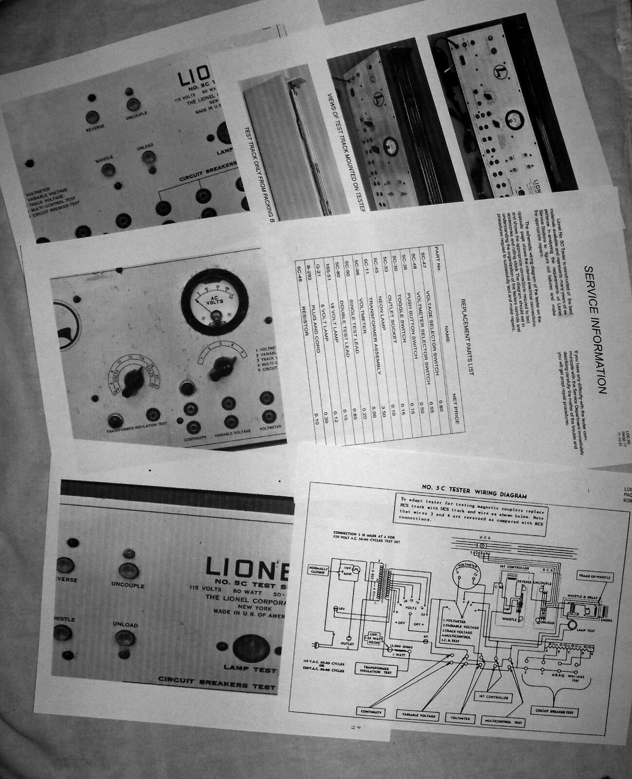 1945-69 Lionel PW No. 5C Test Set Operating Manual and Schematic Diagram