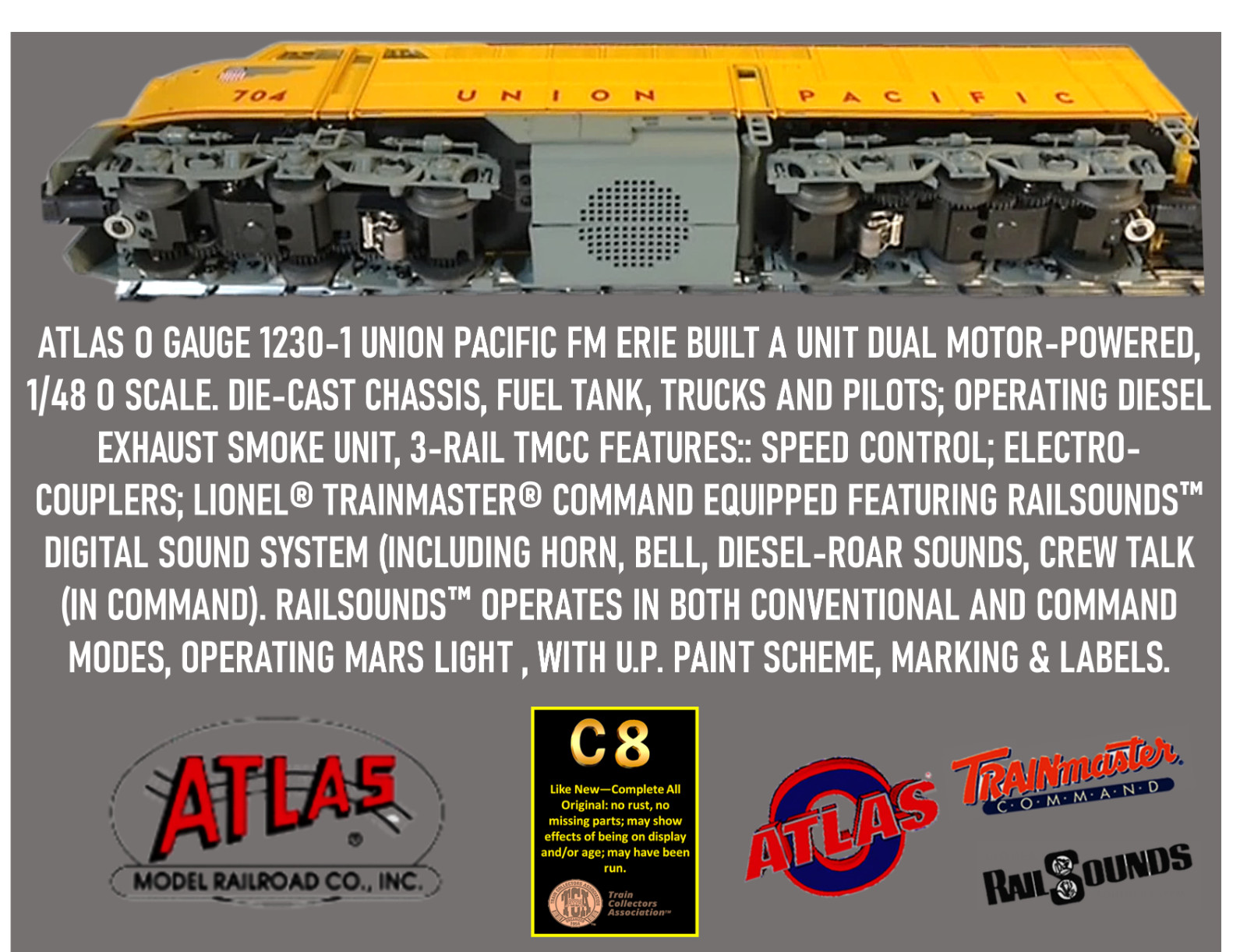 ATLAS O GAUGE 1230-1 U.P. ERIE BUILT FM A DUAL-PWRD & 1233 E/B/FM B NON-PWRD LN