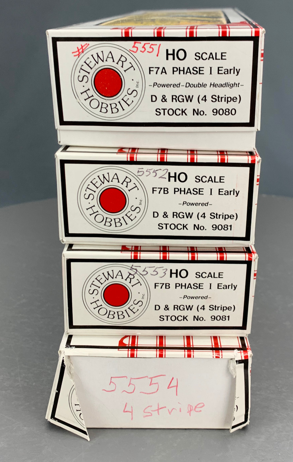 HO Stewart/Kato Rio Grande F7 A-B-B-A 4 Stripe Locomotives Pwrd Dcc-NSnd HO8065