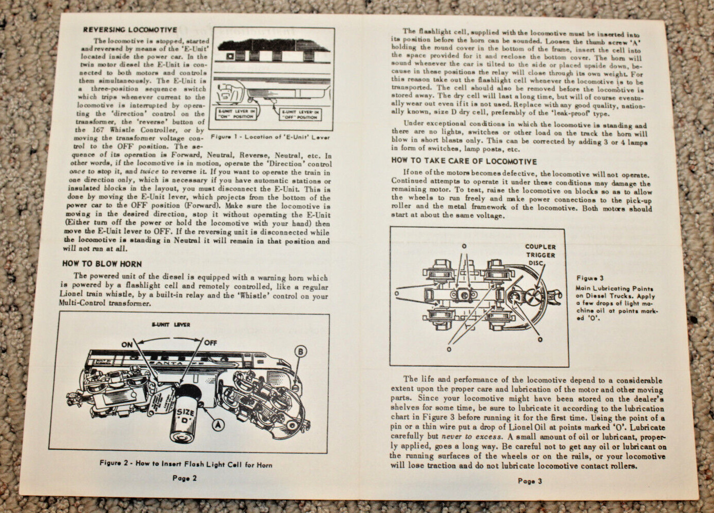 Lionel Postwar #2373 F3 Instruction Sheet #2373-12 6-58 Nice Black Printing