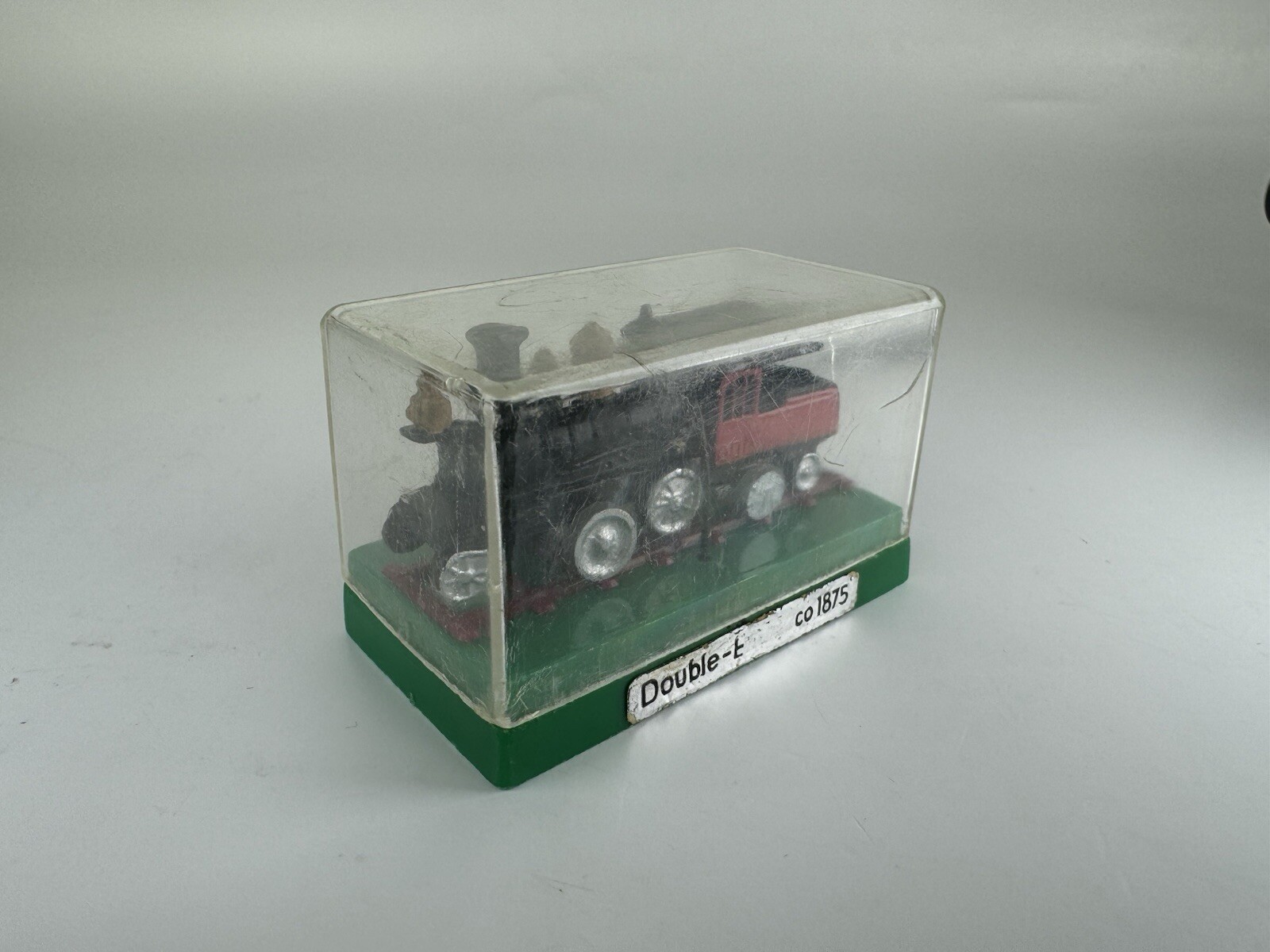Vintage Lot of 2 Mini Classic Die Cast Metal Train Engine w/ Display Cases JAPAN