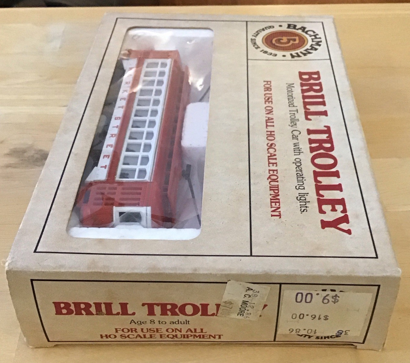 Bachmann HO No. 1310 Market Street Brill Trolley Lighted In Box With Liner LN