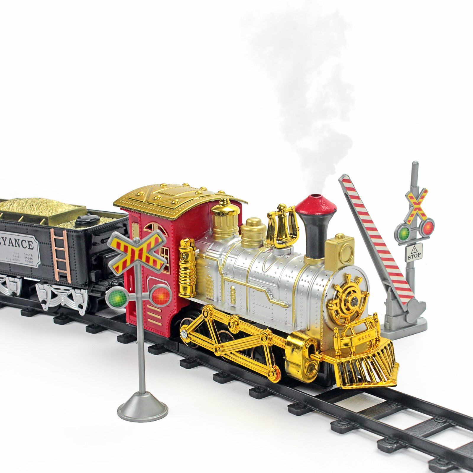Toy Train Rail King Realistic Locomotive for Children Kids Smoke Sound